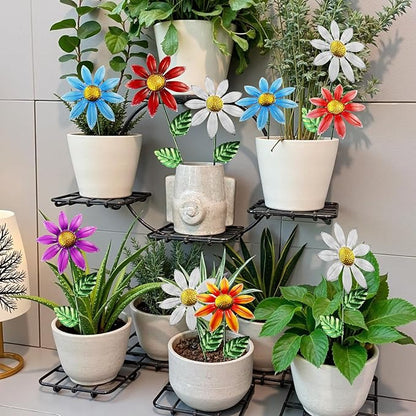 10 Pack 15.7" Outdoor Flowers, Metal Yard Art, Metal Flowers for Outside, Garden Stakes Decorative, Plants Garden Decor (Mix A)