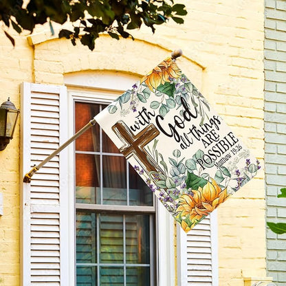 AVOIN colorlife Sunflower Spring Summer House Flag 28x40 Inch Double Sided Outside, With God All Things Are Possible Floral Yard Outdoor Decoration