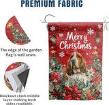 Christmas Basset Hound Garden Flag Merry Christmas Dog Yard Flag for Outside Xmas Flags 12x18 Double Sided Red Poinsettia Garden Flags Winter Porch Decorations Outdoor