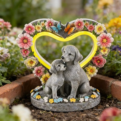 Solar Garden Statue - Heartwarming Dog Mom & Puppy Figurine with Glowing Heart - Outdoor Decor for Patio, Lawn, Yard, Porch - Housewarming, Birthday, Christmas, for Mom Women Grandma