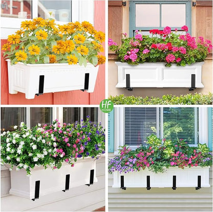 HFHOME 6 PCS Adjustable Planter Box Brackets (6 to 12.5 in), Universal Window Box Brackets, Heavy Duty Metal Flower Box Wall Mounting Hooks for Balcony, Fences, Patio, and Garden - Black