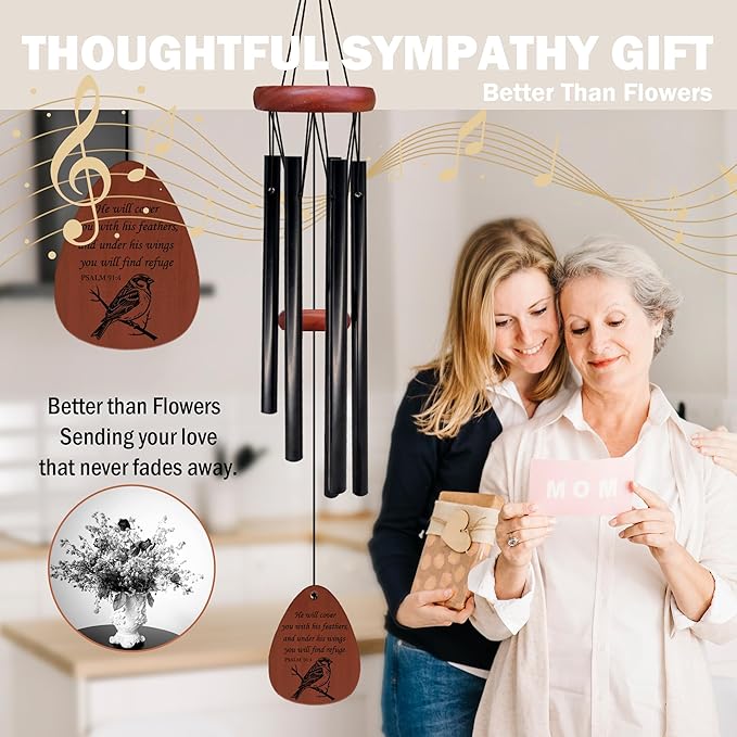 Christian Gifts Bird Wind Chimes, Bird Gifts Wind Chimes, Christian Faith Based Religious Gift for Women, He Will Cover You with His Feathers Bible Verse WindChimes for Outside 26" Inches
