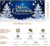 IVN Christmas Garage Door Cover Decoration 13x6ft Blue Night Sky White Trees Gold Lettering Ornaments Merry Christmas Winter Garage Door Banner Home Door Front Yard Decor for Xmas Eve Holiday Outdoor