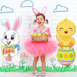 Capoda 2 Pack Easter Decorations Outdoor Yard Signs Bunnies 32.2 x 12.9 Inch Easter Eggs Yard Stake with H Stands for Holiday Party Spring Patio Lawn Garden Decor(Chick, Rabbit Style)