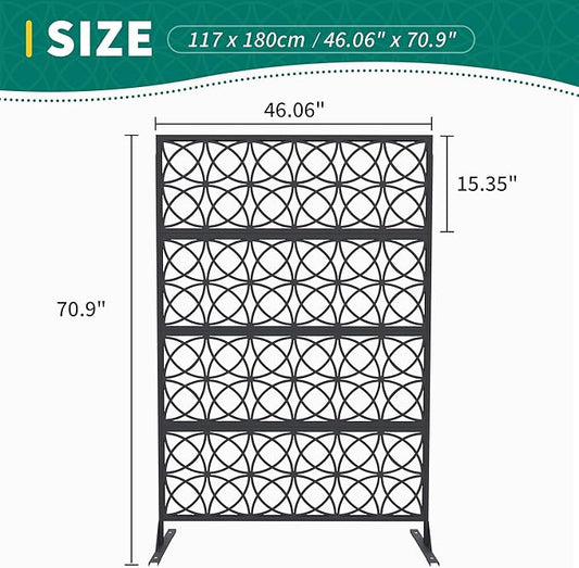 Garveelife Metal Privacy Screen 72" H×47" W for Outdoor Freestanding Decorative Privacy Wall Panels with Stand, Patio Balcony Screens for Outside Divider Deck Porch Garden, 1PC