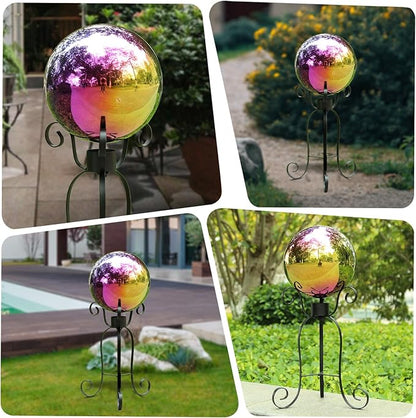 VCUTEKA Gazing Ball, 10" Stainless Steel Mirror Ball Reflective Garden Sphere, Gazing Globe for Home Garden Patio Lawn Outdoor and Indoor Decorative, 1PSC Rainbow