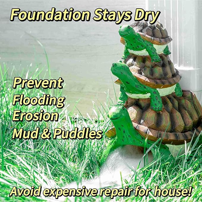 Decorative Downspout Extension, Cute Turtle Gutter Diverter & Splash Block, Garden Statue Fits 3x4 Gutter Downspout, Prevents Mud & Puddles During the Spring, Garden Decoration for Summer.