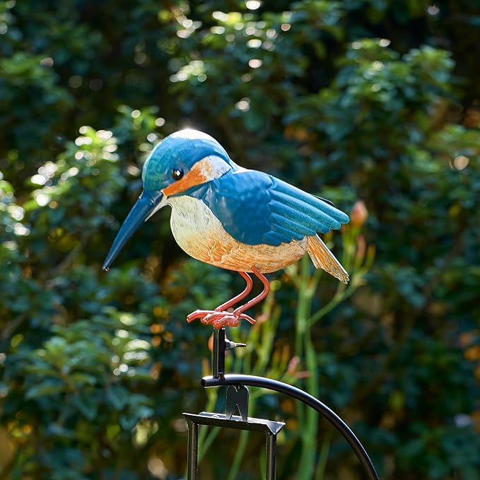 Red Carpet Studios Garden Art Small Blue and Green Hummingbird Balance Rocker Metal Garden Stake Yard Décor, 53” Tall, Dual Bird Design