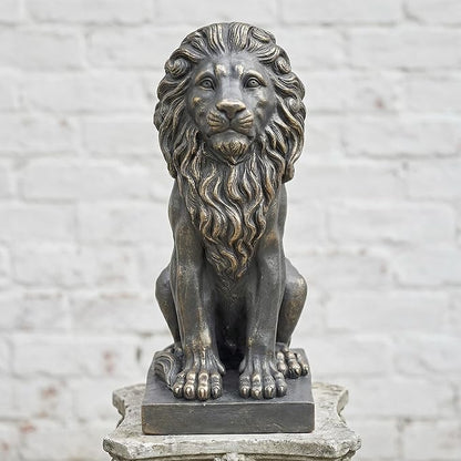 Sculptures Garden Statues, Outdoor Lion Statue 27in Tall, Magnesium Oxide Stone Composite Animal Sculpture Statue Decor for Home Decor Yard Patio Garden, Dark Gray with Gold Accents