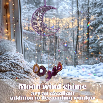 Amethyst Crystal Wind Chimes, Dreamocean Crystal Tree of Life Dream Catchers Moon Large Dream Catcher Wall Window Hangings Decor Gifts for Girls Adult Bedroom Home Decortion