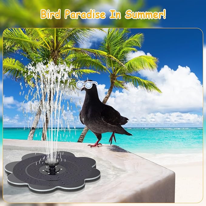 Solar Fountain, Upgrade Lucky Flower 3.5W Solar Bird Bath Water Fountain with Lights, and 2000mAh Battery, Solar Powered Hummingbird Fountain Pump with 7 Nozzles, 4 Fixed Pipes for Garden