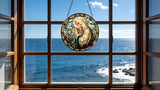 Funoasis Stained Glass Window Hanging 6.3 Inches Suncatcher - The Virgin Mary Prays in The Garden Ornaments Sun Catcher Home Decor Women Birthday