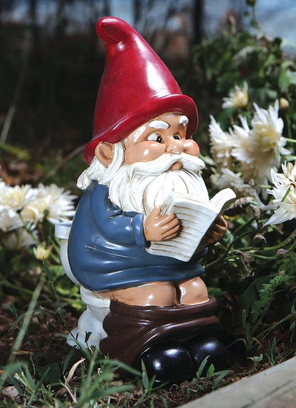 Funny Garden Gnome on a Throne, Durable Ceramic Statue Decoration, Weather-Proof Outdoor Gnomes for Yard Lawn Garden Decor, Housewarming Gag Gift - 9.5" Tall