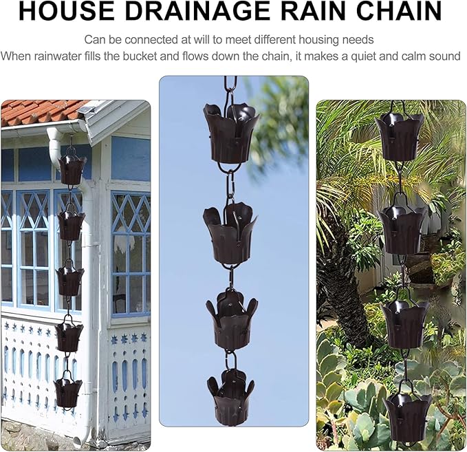ARTIBETTER Copper Villa Roof Gutter Rain Chain 1m Large Petal Design Winter Drainage Chain for Outdoor Garden and Villa Decoration