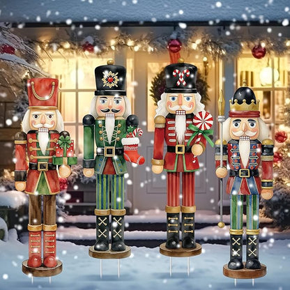 Geetery 4 Pcs Large Nutcracker Yard Sign with 16 Stakes 32 Inch Christmas Yard Decorations Outdoor Holiday Nutcracker Xmas Outside Lawn Decor for Garden Pathway Party(Red, Green,Novel)