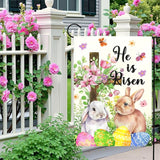He Is Risen Easter Garden Flag for Outdoor Spring Christian Cross Floral Bunny Egg Yard Banner Religious Resurrection Sunday Decor Double Sided Farmhouse House Welcome Flags 12x18 Inch