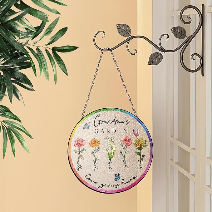 NAZENTI Custom Grandma's Garden Stained Glass Window Hanging, Gifts for Mother's Day, Grandma Gifts from Grandkids, Personalized Grandma Flower Garden Grandkids Names Sign