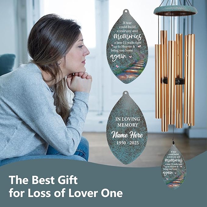 ASTARIN Personalized 35inch Sympathy Wind Chimes, Memorial Gifts Wind Chimes for Outside, Deep Tone Wind Chime for Loss of Loved Ones, Commemorative Wind Chime for Mom/Dad/Friends,Produced in USA
