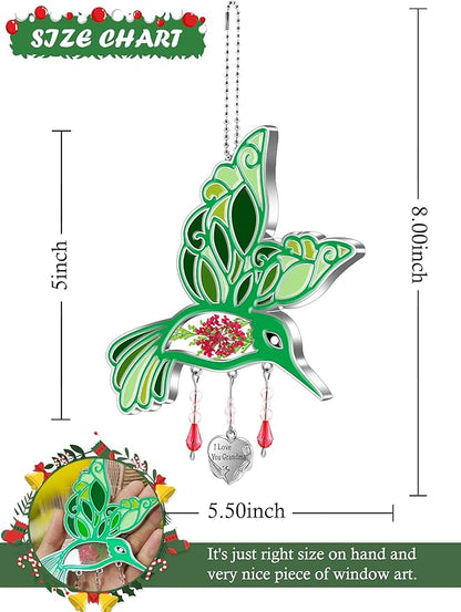 KY&BOSAM I Love You Grandma Hummingbird Suncatcher Glass Sun Catcher for Windows Hanging Ornament Wind Chime Pressed Real Flower with Heart Charm Birthday Gifts for Grandma Mothers Day Christmas Decor