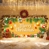 IVN Christmas Garage Door Cover Decoration 13x6ft Wood Texture Pine Garlands Gifts Candy Canes Merry Christmas Winter Garage Door Banner Home Door Front Yard Decor for Xmas Eve Holiday Outdoor