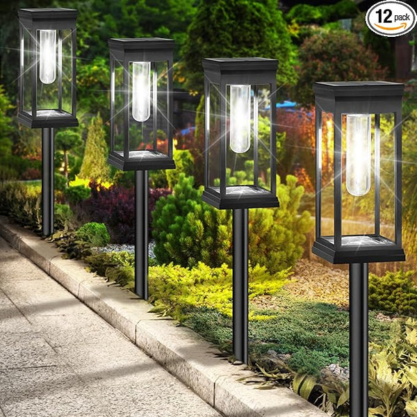 BesLowe Upgraded Solar Pathway Lights Outdoor, 12-Pack Large LED Solar Light Outdoor Waterproof, Super Bright Outside Lights for Yard, Sun-Powered Landscape Lighting for Garden Walkway, Cool White