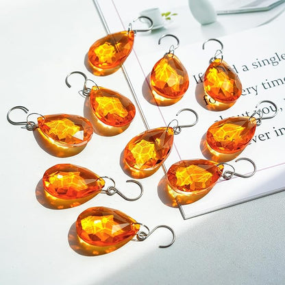 H&D HYALINE & DORA 10pcs Bauhinia Crystal Suncatcher Prisms Chandelier Beads Replacement 38mm Hanging Crystals Ornament Pendant for Window Wedding Party Decor,Amber