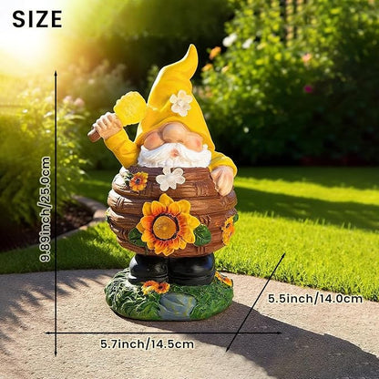 AVEKI Solar Garden Gnome Statue, Funny Gnome Honey Pot Figurine with Solar Light, Outdoor Waterproof Resin Garden Art for Patio Yard Lawn Balcony Ornament, Ideal Gift for Mom Grandma Women