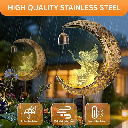 Solar Fairy Moon Figurine Light, Waterproof Garden Stakes Decor Outdoor Yard Decorations for Lawn, Patio,Yard, Pathway,Housewarming Ornament Gifts Ideas for Gardening Mom Grandma