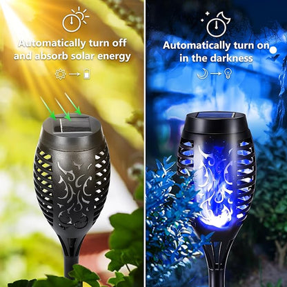 Toodour Solar Torch Flame Lights, 12 Pack Solar Lights Outdoor with Flickering Flame, Waterproof Patio Light Landscape Decoration Lighting for Garden, Lawn, Yard, Outdoor Decorations - Blue