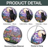 Black Cat Stained Glass Suncatcher – Cat Wild Floral Window Hanging Decor, Cats Memorial Gifts, Pet Loss Sympathy Gift for Pet Lovers, Home & Garden Decoration, Birthday, Christmas, Mother's Day