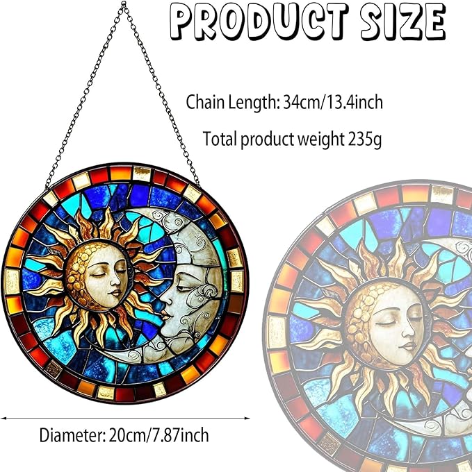 Sun and Moon Decor Sun Catcher Stained Glass Window Hanging Handmade Stained Glass SunCatcher Decoration for Home Window Garden Decor Indoor Decoration for Women Christmas Birthday Gifts