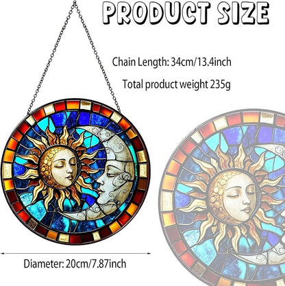 Sun and Moon Decor Sun Catcher Stained Glass Window Hanging Handmade Stained Glass SunCatcher Decoration for Home Window Garden Decor Indoor Decoration for Women Christmas Birthday Gifts