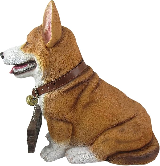 Charming 11.5 Inch Realistic Welsh Corgi Dog Statue with Reversible Sign Perfect for Indoor and Outdoor Pet Decor - Ideal for Home, Garden, Porch, and Patio Accent