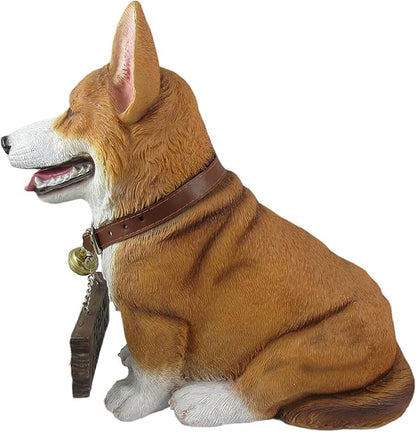 Charming 11.5 Inch Realistic Welsh Corgi Dog Statue with Reversible Sign Perfect for Indoor and Outdoor Pet Decor - Ideal for Home, Garden, Porch, and Patio Accent