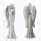 Praying Angel Statue for Outdoor Garden, 26.4 Inch Large Heavenly Memorial Sculpture,Durable MGO Stone Standing Angels for Yard, Patio or Cemetery Decor,Offering Comfort & Peace, Antique White
