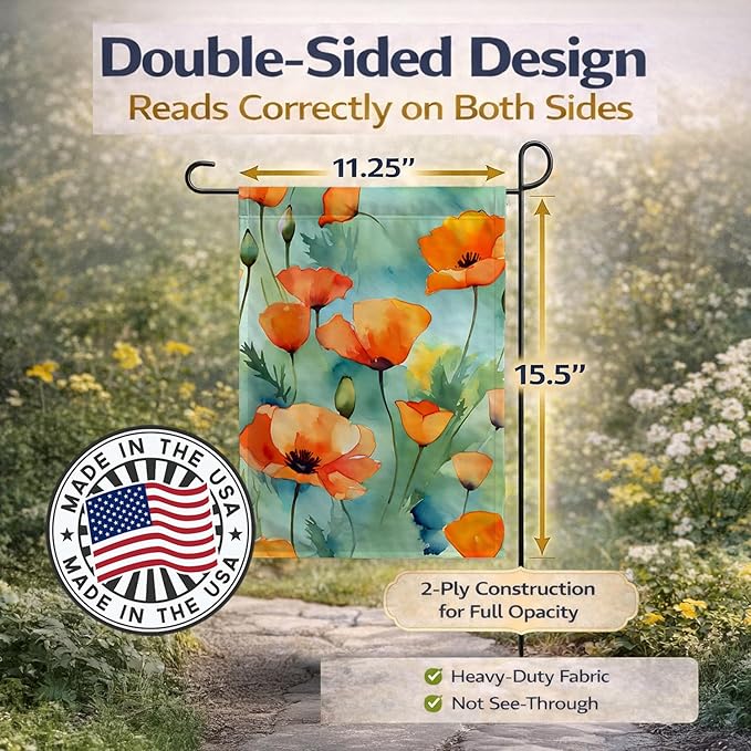 Caroline's Treasures California California Poppies in Watercolor Garden Flag Mailbox Flag Decorative Yard Flag Banner Outside Patio Artwork Yard Flower Beds, Garden Size, Multicolor
