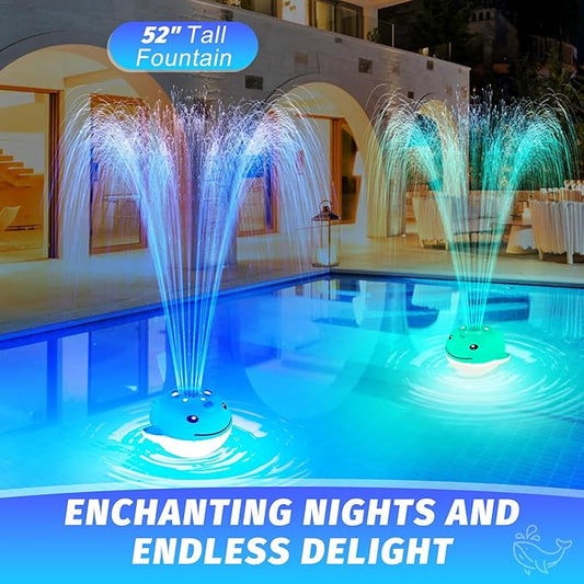 Pool Fountain with Remote, Dolphing Floating Pool Fountain with Lights, Above Ground Pool Water Fountains with Anchor, Swimming Pool Fountains for Inground Pool-1PC,White