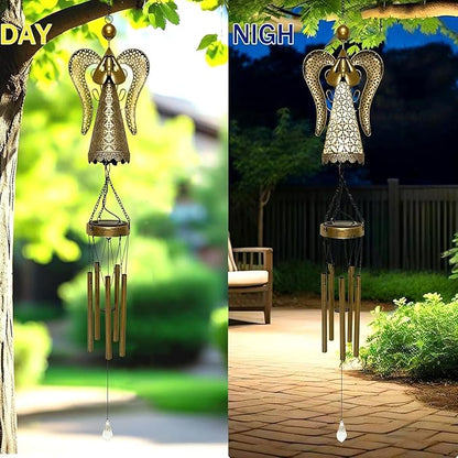 Solar Angel Wind Chimes Outdoor Decor - 36.6" Angels Wind Chime for Outside, Solar Angel Hanging Lights, Wind Chimes for Garden, Patio, Window and Porch