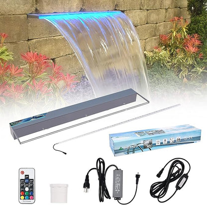 PONDO Lighted Waterfall Pool Fountain 36" with LED 7 Color Changing and Remote, Acrylic Waterfall Spillway for Sheer Descent Garden Outdoor