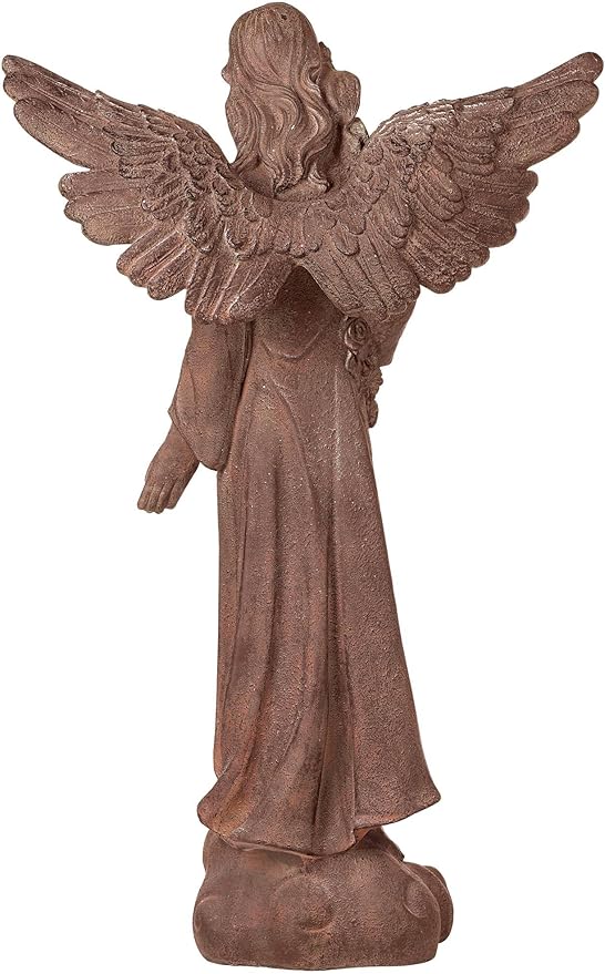 Kensington Hill Large Tall English Tudor Angel Garden Statue Sculpture Catholic Religious Holy Decor Outdoor Garden Front Porch Patio Yard Outside Home House Iron Rust Finish Resin 41 1/2" High