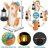 ILLUMINEW Solar Dragon Garden Statue with Lantern and Birds – Resin Dinosaur Figurine with LED Light for Yard, Outdoor Decor, Gifts for Mom, Women (Cat)