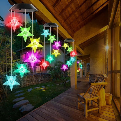 Blue Star Solar Wind Chime Outdoor Color Changing Crystal Star Solar Light Gifts for Women Waterproof LED Wind Chime Garden Decor Solar Powered Windchimes Unique Chiristmas Gifts