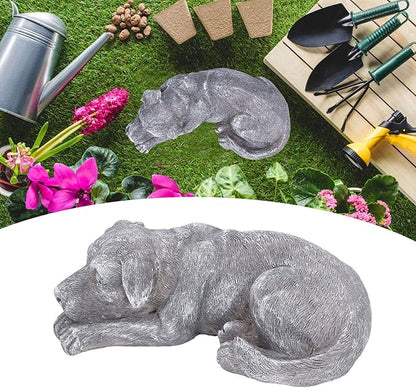 Hapivida Dog Garden Statue, Puppy Garden Memorial Stone Sleeping Dog Sculpture Decor Outdoor Resin Realistics Sculptures Grey