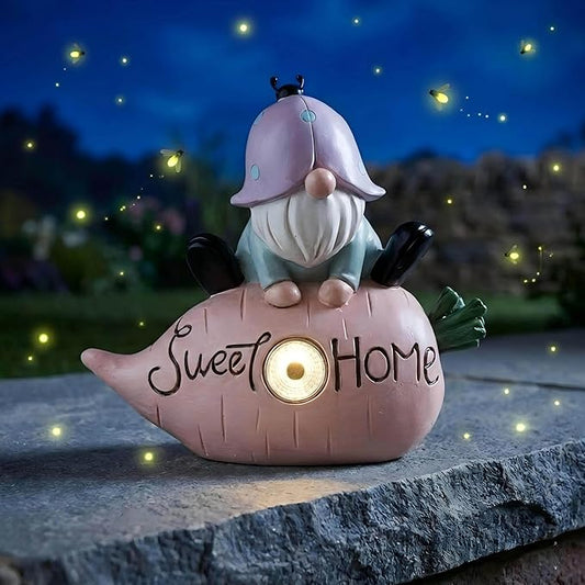 Garden Gnomes Outdoor, Solar Ladybug Gnome Garden Statue & Fairy Garden Accessories, Funny Garden Gnome Yard Ornaments & Lawn Statues, Resin Decor Gnomes Gifts for Women Mom