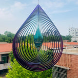 Wind Spinner Garden Indoor Outdoor Decor 3D Stainless Steel Metal Hanging Decorations, Water Droplets Shape Wind Sculptures & Spinners 12inch(Green&Purple),Gifts for Women Mom Dad Friend