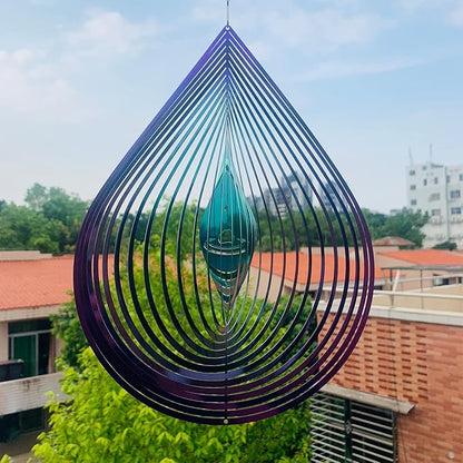 Wind Spinner Garden Indoor Outdoor Decor 3D Stainless Steel Metal Hanging Decorations, Water Droplets Shape Wind Sculptures & Spinners 12inch(Green&Purple),Gifts for Women Mom Dad Friend