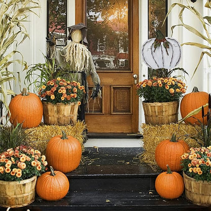 Morning View Pumpkin Garden Stakes Metal Yard Sign Fall Decor Outdoor Autumn Yard Stake Art Pumpkin Lawn Ornaments for Patio Porch Thanksgiving Halloween Harvest 17.5 Inches Tall Set of 2