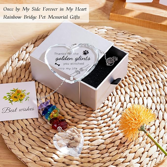 Dog Memorial Gifts for Loss of Dog, Pet Memorial Suncatcher, Pet Sympathy Gifts, Heart Shaped Suncatcher with Personalized Words, Remembrance Bereavement Gift for Loss of Dogs Cats