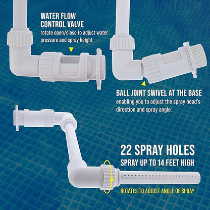U.S. Pool Supply Swimming Pool Waterfall Spray Fountain - Adjustable Sprinkle Distance, Pool Spray Aerator Cools Water Temperature - In-Ground & Above-Ground Pools, Ponds, Fun Outdoor Yard Decoration