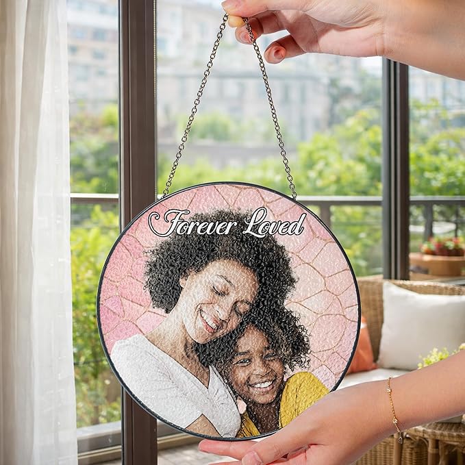 Personalized Stained Glass Suncatcher for Mom, Custom Stained Glass Mothers Day, Customize Mom Suncatcher for Window, Mothers Day Ideal Gift for Family from Grandkids on Mother Day Birthday Christmas
